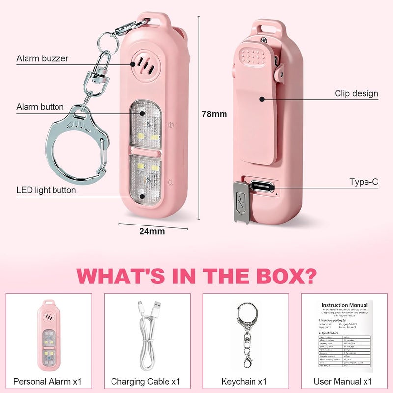 cjc Rechargeable Personal Safety Alarm for Women,130DB Self Defense Keychain Alarms with Strobe Light & LED Flashlight, Bear Alarm Deterrent, Clip-On Emergency Safety Siren for Night Runners Kid, Pink - Image 3